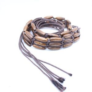 Vintage Wooden Bead Macrame Tie Belt Boho Hippie Waist Belt